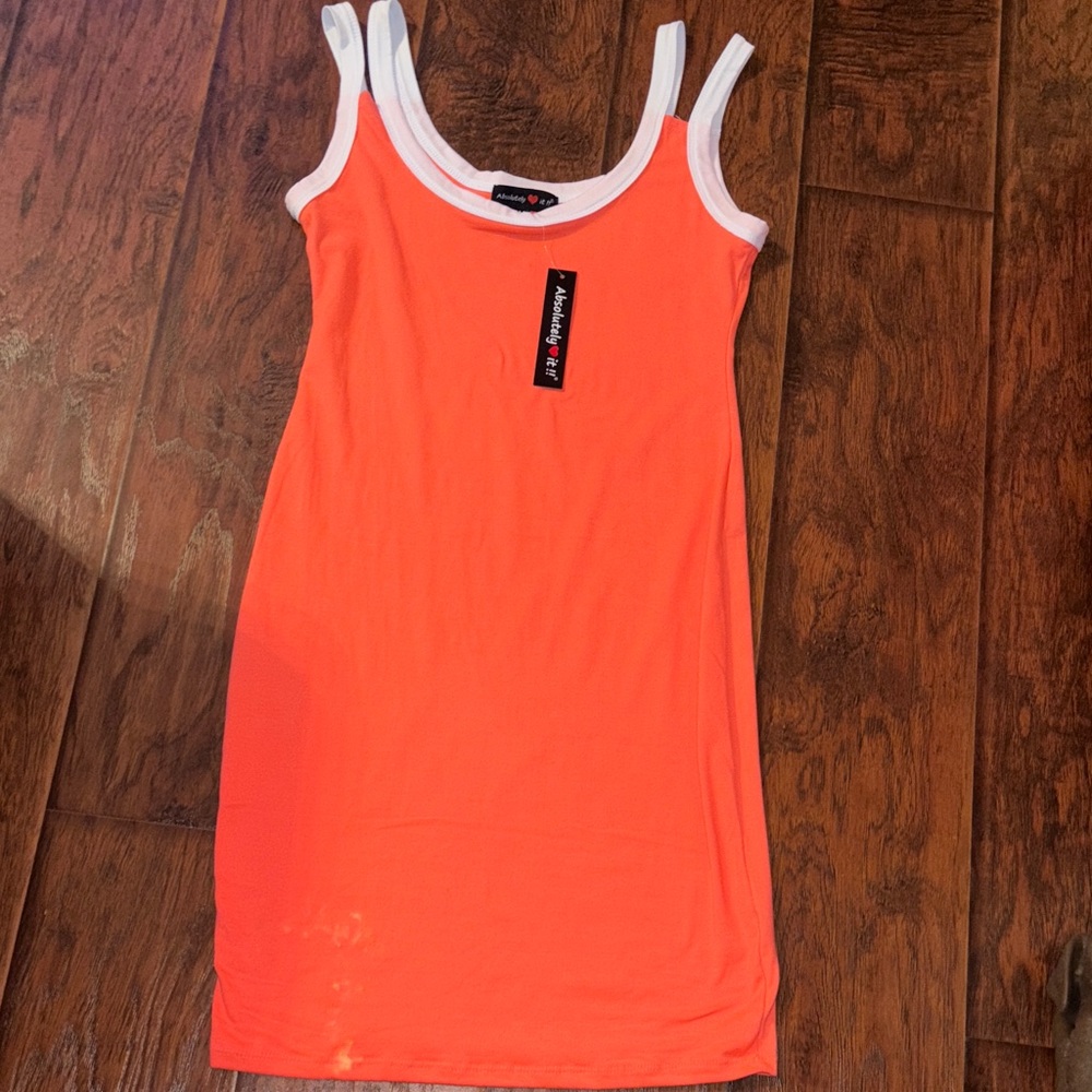 Vibrant Orange Mini Dress with White Trim